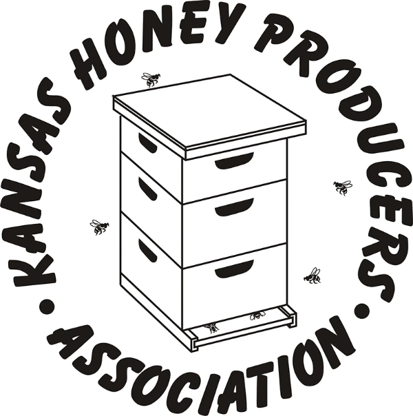 Logo of the Kansas Honey Producers Association with a beehive and bees.
